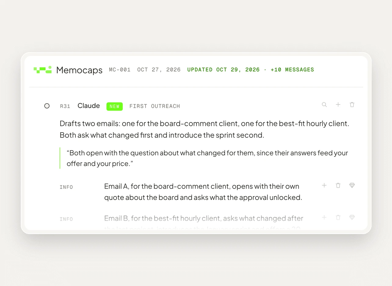 A memocap updated with ten new messages, marked New